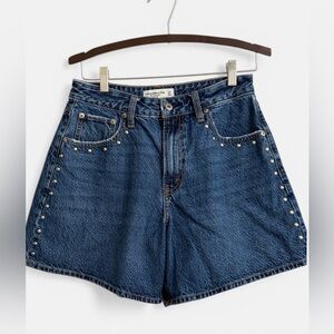 Abercrombie & Fitch Blue Denim Studded High-Rise The Loose Shorts Sz 27